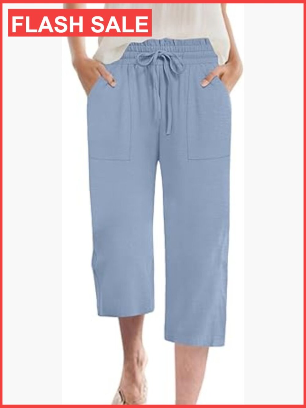Wide Leg Capri Pants High Rise Drawstring Summer Chiffon Trousers